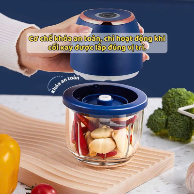Máy Xay Tỏi Ớt Cầm Tay Mini Sạc USB – Lưỡi Dao Inox 3 Cánh Xay Gia Vị Siêu Nhanh - HÀNG CHÍNH HÃNG MINIIN
