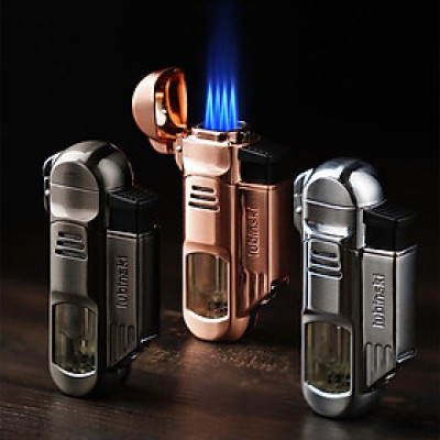 Vỏ Hột Quẹt Bật Lửa Khè Gas Lubinski YJA-10027 Khò 4 Tia Cực Mạnh Có Đục Tiện Lợi Thân Vỏ Hột Quẹt Bật Lửa Trong Suốt Nhìn Rõ Lượng Gas