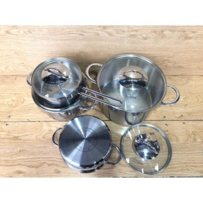 Bộ nồi chảo chống dính tổ ong sâu lòng 3 lớp đáy liền inox 304 Fivestar Plus 5 món quai oval nắp kính , tặng 1 vá canh