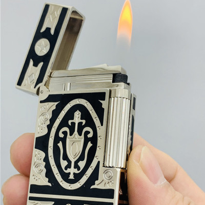 Vỏ Hột Quẹt Bật Lửa Upon D08T Họa Tiết Hoàng Gia Bạc Đen - Dùng Gas Đá Cao Cấp