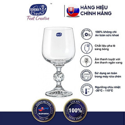 Bộ 6 ly uống rượu vang pha lê Tiệp khắc klaudie 230ml