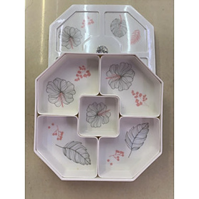 KHAY ĐỰNG MỨT TẾT BẰNG NHỰA PHÍP CAO CẤP SANG TRỌNG 5 NGĂN ( GIAP HAO VĂN NGẪU NHIÊN )