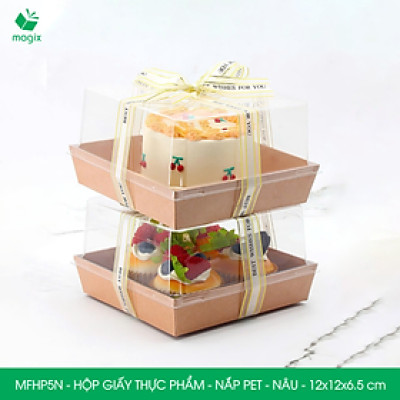 MFHP5N - 12x12x6.5 cm - 100 hộp giấy nắp PET kraft nâu đựng thực phẩm, thức ăn mang đi