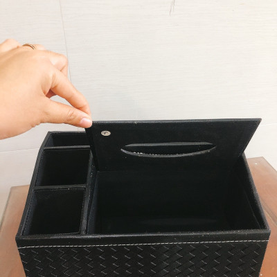 Hộp khăn giấy da màu đen cao cấp, sang trọng 24x10x15cm - Hàng chính hãng