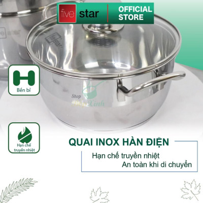 Bộ Nồi và chảo 3 Đáy Inox 430 Fivestar Standard bếp từ nắp kính , tặng 5 muỗng