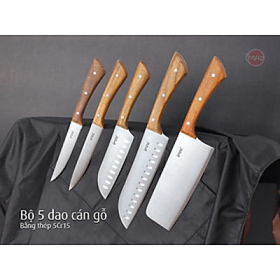 Bộ 5 dao thép không gỉ cán gỗ iMat
