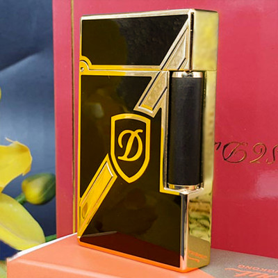 Vỏ Hột Quẹt Bật Lửa  Gas Đá Upon Sơn Đen Viền Vàng Chéo D141V Cao Cấp Chữ D