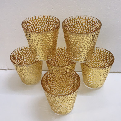 BỘ 6 CỐC THỦY TINH UỐNG  NƯỚC  MẠ VÀNG VÂN DẬP NỔI - VD40