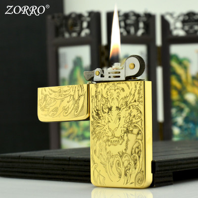 Vỏ Hộp Quẹt Bật Lửa Xăng Đá Zorro ZC5 Khắc Hình Hổ Gầm Dũng Mãnh Quyền Lực, Nắp Khít Giữ Xăng Tốt