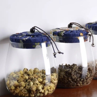 BÌNH HŨ ĐỰNG TRÀ THỦY TINH CRYSTAN NẮP BỌC VẢI NHIỀU MÀU 800ml ( GIAO NGẪU NHIÊN ) - ANTH444