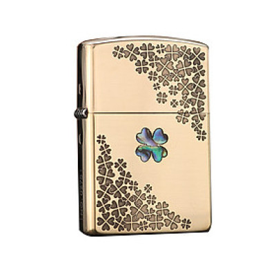 Vỏ Hột Quẹt Bật Lửa Xăng Đá Zorro Z2-1029 Khảm Trai Họa Tiết Cỏ 4 Lá May Mắn  (Không Có Xăng)