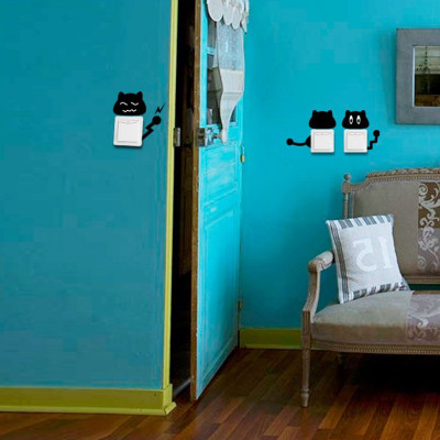 10 hình dán công tắc Mèo đen ngộ nghĩnh trang trí nhà cửa sáng tạo