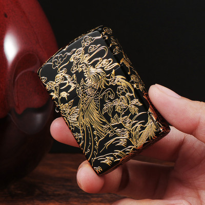 Vỏ Hột Quẹt Bật Lửa Xăng Đá Zorro Z2-1077 Khắc Họa Tiết Chim Phượng Hoàng Hoa Mẫu Đơn Phú Quý