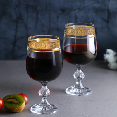 Bộ 2 ly uống rượu vang pha lê 230 ml Bohemia Tiệp Khắc mạ vàng 24k