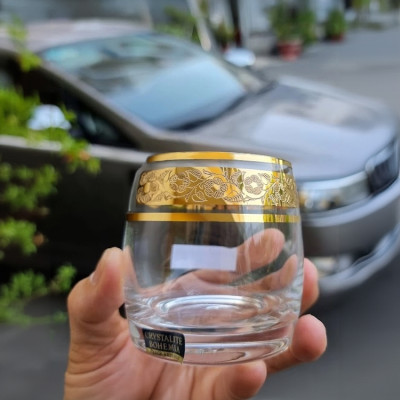 Bộ 6 Ly uống rượu Whisky, Bia, Nước 250 ml mạ vàng 24k Tiệp Khắc