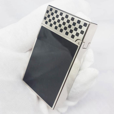 Vỏ Hột Quẹt Bật Lửa Upon D142T Sơn Mài Đen Họa Tiết Caro Trắng Đen Cao Cấp - Dùng Gas Cao Cấp