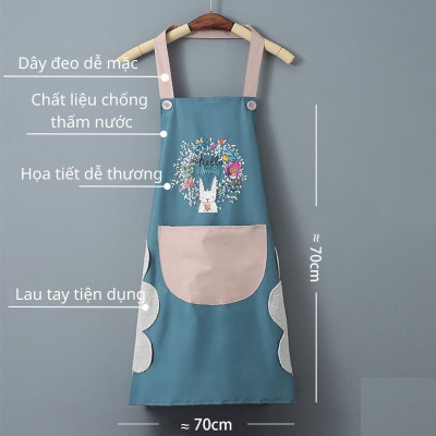 Tạp dề nấu ăn chống thấm nước, tạp dề pha chế có túi, tạp dề hoạ tiết có khăn lau bên hông