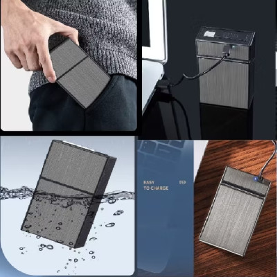 Hộp đựng 20 điếu ngắn kèm bật lửa điện đi mưa thoải mái làm quà tặng