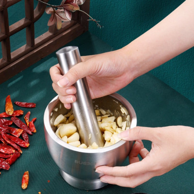 Bộ Chày Cối Inox 304 Nguyên Khối Không Vết Hàn Có Lắp Đạy Kèm Chày Dã Đồ Cực Nhuyễn Mịn Cho Gia Đình - HÀNG CHÍNH HÃNG MINIIN