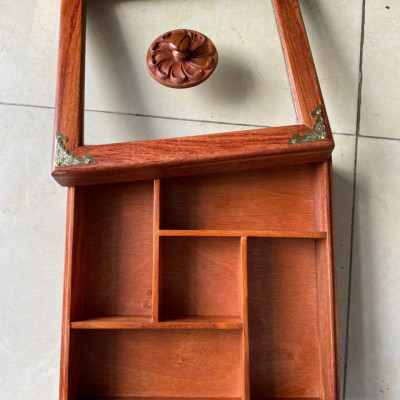 Khay Đựng Mứt Tết Bánh Kẹo  Vuông 5 Ngăn Gỗ Gõ Tự Nhiên-DAICAT - Hình lục giác Chữ Phúc Lộc Thọ