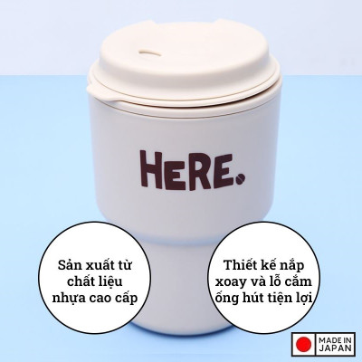 Ly cốc có nắp tiện lợi, giữ nhiệt nóng lạnh đều được 320ml, chất liệu nhựa PP (màu kem)