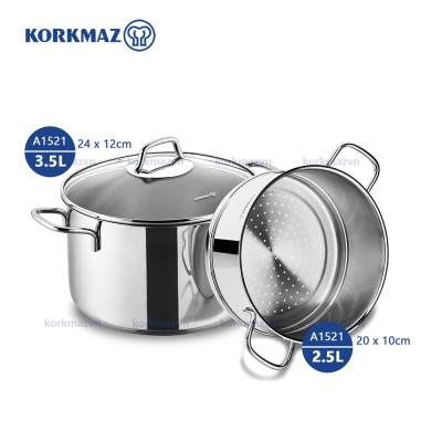 Bộ nồi xửng hấp inox 18/10 Korkmaz Perla 20cm
