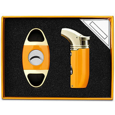 Bộ Set Phụ Kiện 2 Món  HB-422 Gồm Vỏ Hột Quẹt Bật Lửa Khò 2 Tia Đa Năng + Cắt Thiết Kế Sang Trọng Cao Cấp