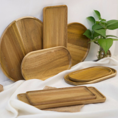 Khay gỗ keo đa năng hình chữ nhật Vibasic, đa dạng kích thước, chụp hình decor đựng đồ trang trí