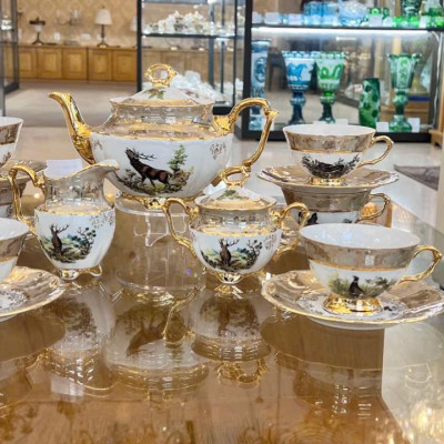 Bộ Trà Sứ Mạ Vàng Men Ngọc Trai Tiệp Khắc Cao Cấp Hàng chính hãng