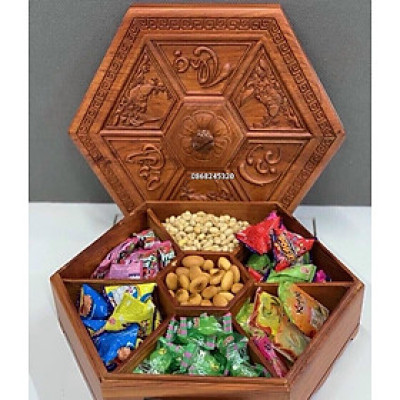 Khay đựng mứt tết bằng gổ hương kt 9×27×31cm