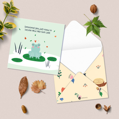Set 5 thiệp cảm ơn, xin lỗi, chúc mừng, động viên SDstationery Forest minh họa con vật dễ thương, thông điệp ý nghĩa 12x12cm