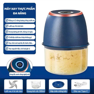 Máy Xay Tỏi Ớt Cầm Tay Mini Sạc USB – Lưỡi Dao Inox 3 Cánh Xay Gia Vị Siêu Nhanh - HÀNG CHÍNH HÃNG MINIIN