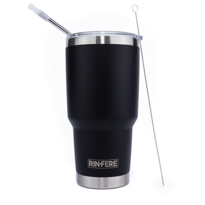 Ly Giữ Nhiệt Nắp Trượt Chống Tràn Rinfere - Khắc Tên, Tặng Kèm Ống Hút Không Gỉ, Dụng Cụ Vệ Sinh Ông Hút (900ml)