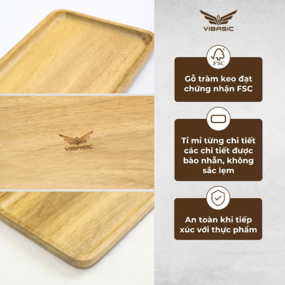 Khay gỗ keo đa năng hình chữ nhật Vibasic, đa dạng kích thước, chụp hình decor đựng đồ trang trí