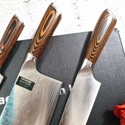 DAO - BỘ 3 DAO BẾP NHẬT BẢN THÉP DAMASCUS MÃ A1 DT2 nt topcomshop vn