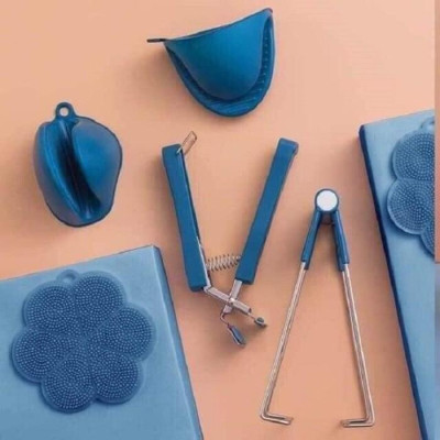 Bộ dụng cụ 6 món kẹp gắp đồ nóng găng tay bắc nồi miếng rửa chén silicon - giao mầu ngẫu nhiên