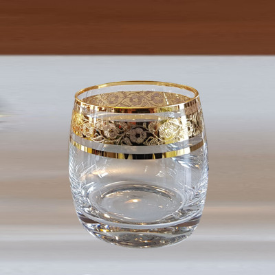 Bộ 6 Ly uống rượu Whisky, Bia, Nước 250 ml mạ vàng 24k Tiệp Khắc