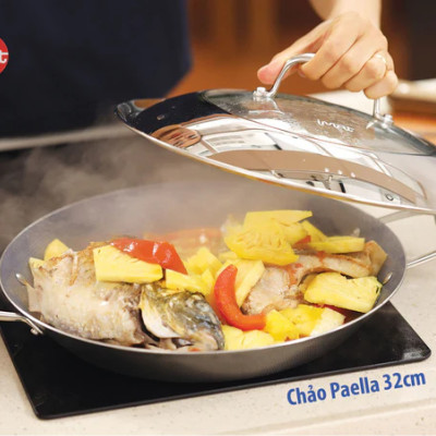 Chảo Paella iMat Hybrid 32cm màu xanh