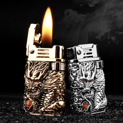 Vỏ Hột Quẹt Bật Lửa Xăng Đá Chief CF218R Đánh Đá Tự Động Hình Rồng Nổi Sang trọng - Dùng Xăng Bấc Đá Ippo Cao Cấp