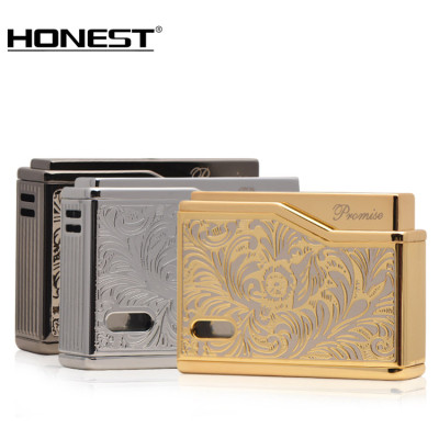 Vỏ Hột Quẹt Bật Lửa Gas Đá Promise BN215-A11 Thiết Kế Độc Lạ, Hoa Văn Cổ Sang Trọng Màu Vàng - Dùng Gas Đá Cao C