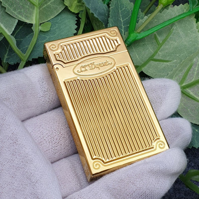 Vỏ Hột Quẹt Bật Lửa Upon Hoa Văn Kẻ Dọc DX04V Màu Vàng - Dùng Xăng Bấc Đá Cao Cấp