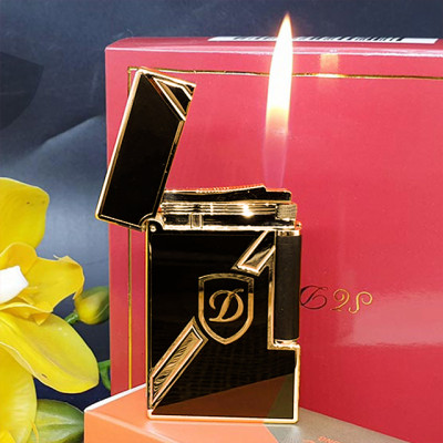 Vỏ Hột Quẹt Bật Lửa  Gas Đá Upon Sơn Đen Viền Vàng Chéo D141V Cao Cấp Chữ D