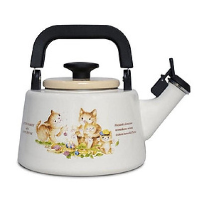 Ấm Đun Bếp Từ Tráng Men Cao Cấp Nhật Bản Fujihoro - Hoa Văn Con mèo  KIT-2.2K - nhập khẩu THÁI LAN