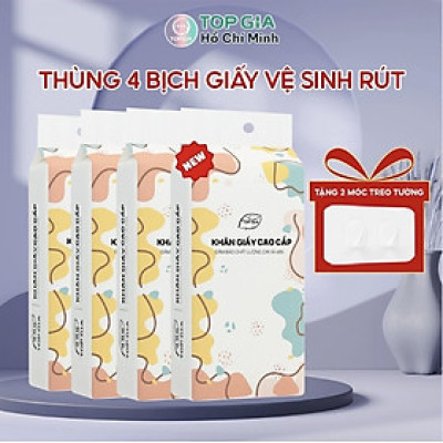 Giấy Treo Đa Năng, khăn giấy treo tường Top Gia thùng 6 bịch đa sắc làm từ bột gỗ nguyên chất, 1280 tờ 4 lớp dai, dày dặn caop cấp