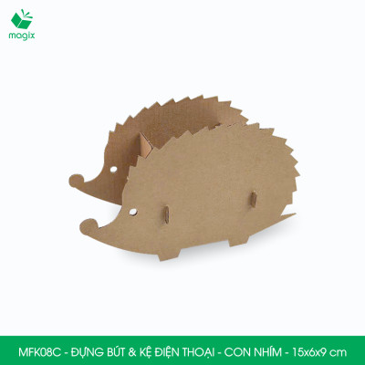MFK08C - Đựng bút & kệ điện thoại bằng giấy carton - Hộp bút kiểu dáng Con nhím - 15x6x9 cm
