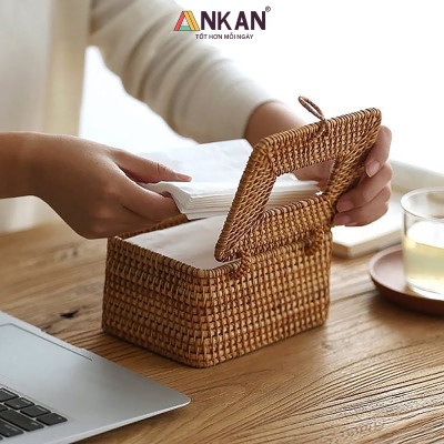 Hộp Đựng Khăn Giấy Mây Tre Đan Tự Nhiên Cao Cấp – Hộp Khăn Giấy Trang Trí Bàn, Decor Nhà Hàng Khách Sạn