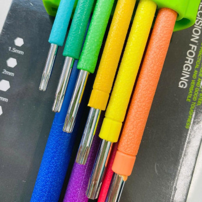 Bộ 9 cây lục giác màu GOFUTHER chất liệu CRV cao cấp, bộ lục giác đầu bi, đầu bông cao cấp