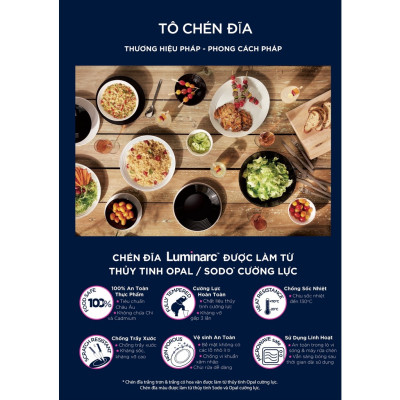 Tô thủy tinh Luminarc Diwali Hiwaii 18cm đựng thức ăn, kháng vỡ, cường lực - 1 tô - V4913