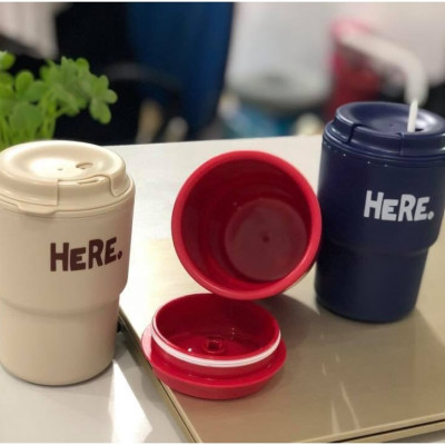 Ly cốc có nắp tiện lợi, giữ nhiệt nóng lạnh đều được 320ml, chất liệu nhựa PP (màu kem)