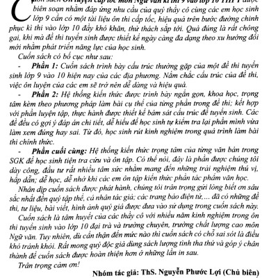 Ôn Luyện Cấp Tốc Kỳ Thi 9 Vào Lớp 10 THPT - Môn Ngữ Văn